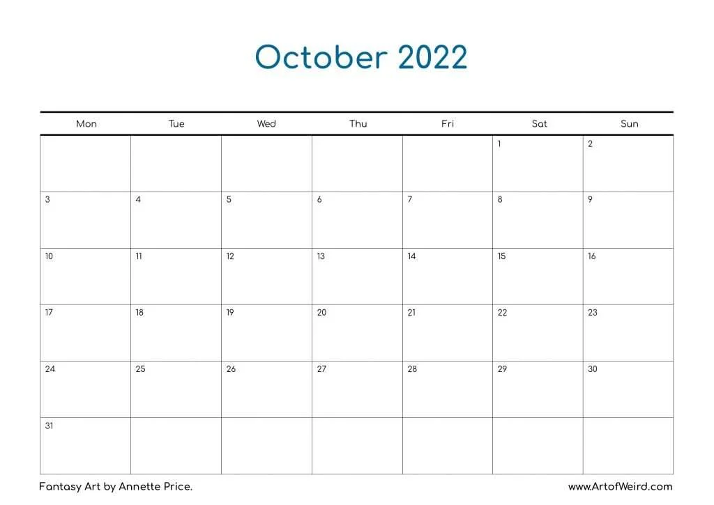 October calendar Page 2022